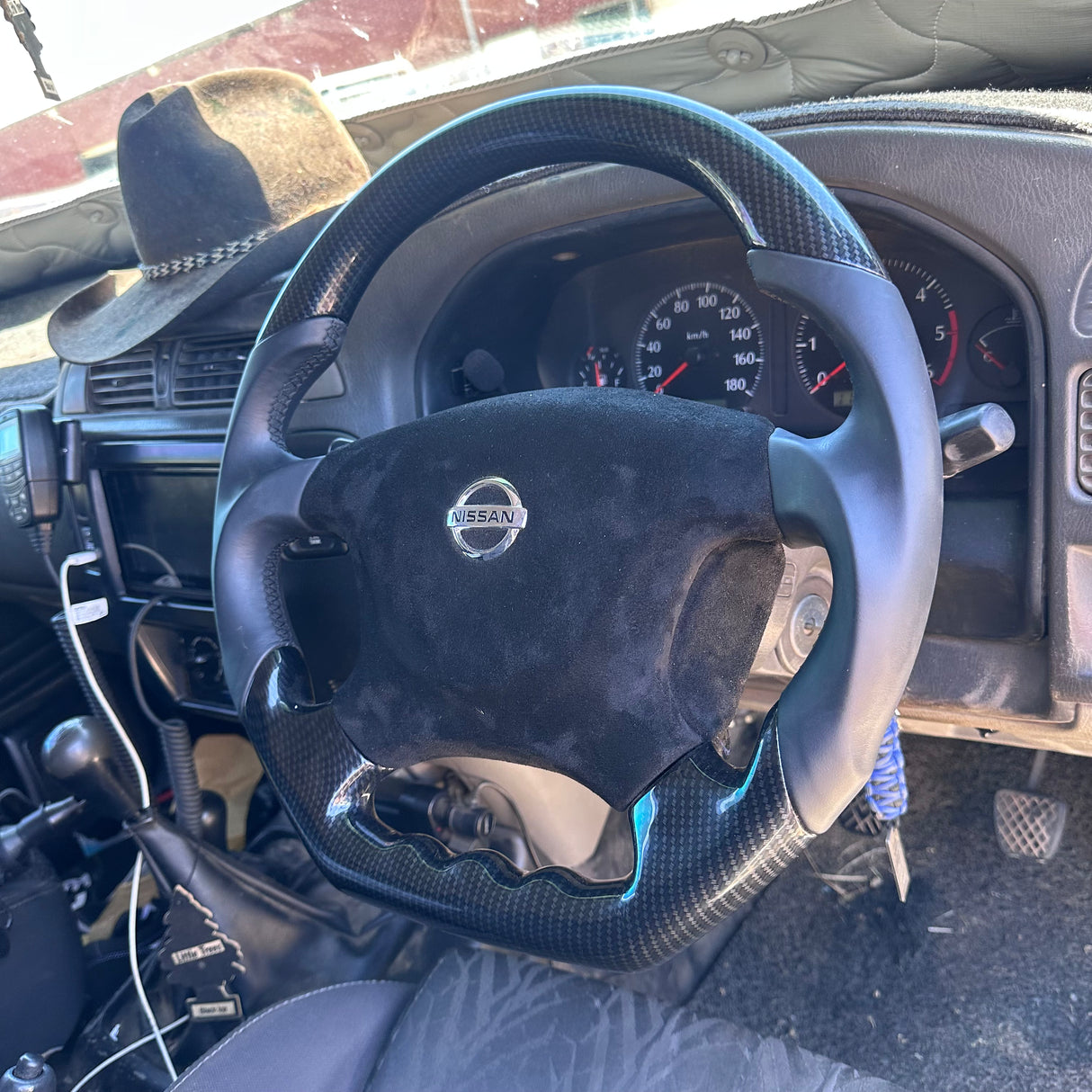 Nissan Patrol GU/GQ Carbon-Style Leather Flat-Bottom Steering Wheel Core