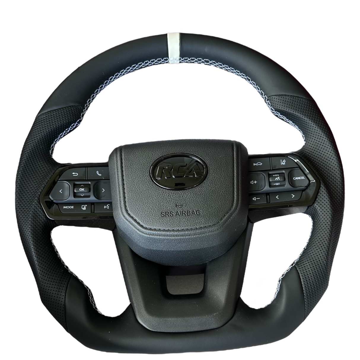 White Warrior Leather Steering Wheel Upgrade – Flat Bottom for Toyota