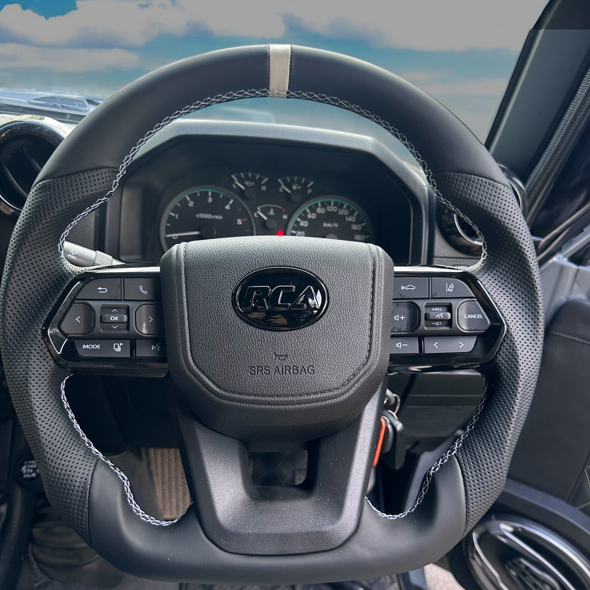 White Warrior Leather Steering Wheel Upgrade – Flat Bottom for Toyota