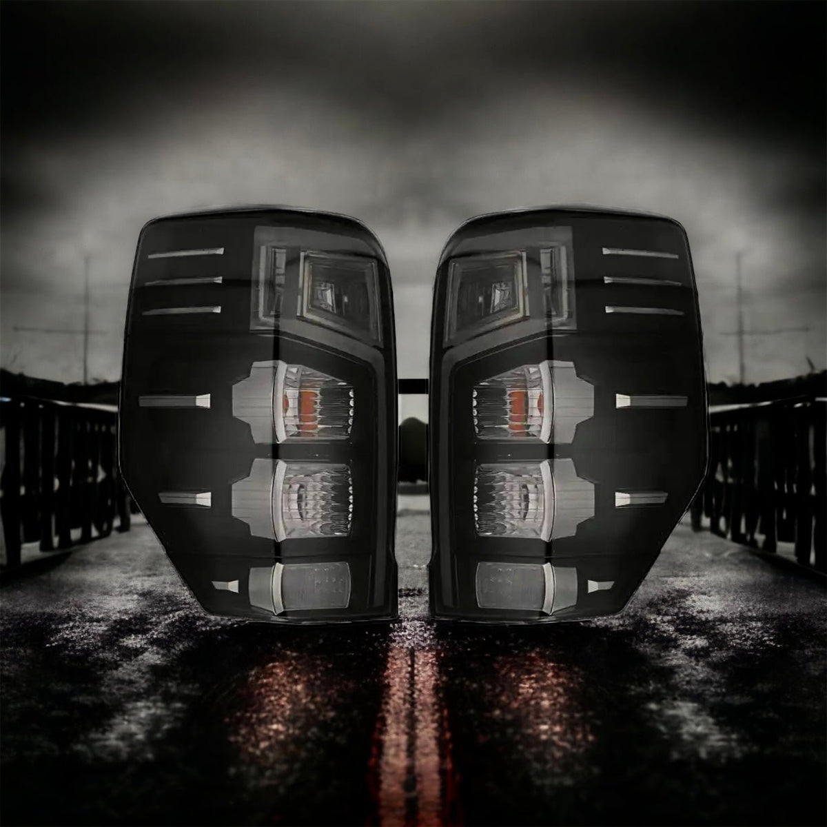 Triton MR smoked tail light close-up, factory-style lens with LED bulb