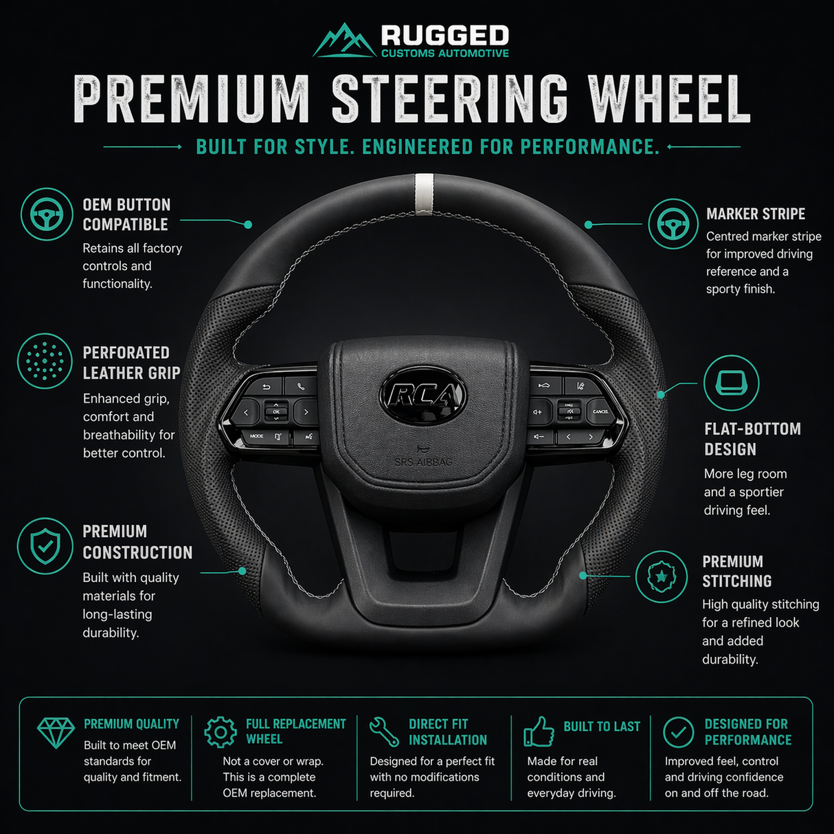 White Warrior Leather Steering Wheel Upgrade – Flat Bottom for Toyota