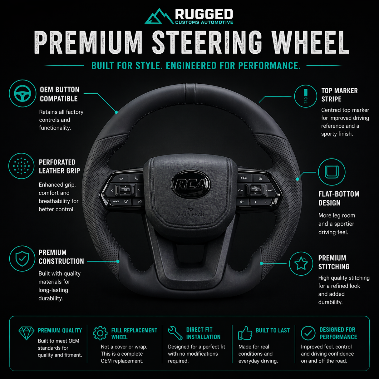 Black Bandit Flat-Bottom Steering Wheel for Toyota | Plug & Play Upgrade