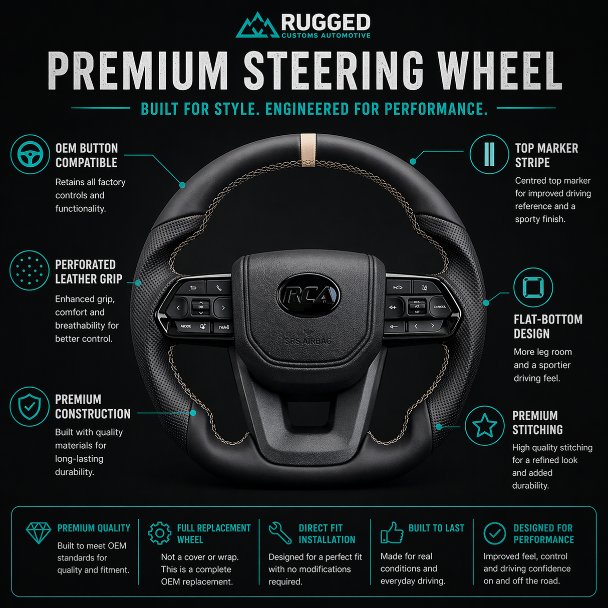 Taupe Taipan Flat-Bottom Leather Steering Wheel for Toyota | Plug & Play OEM Upgrade