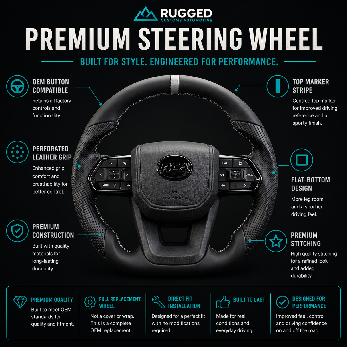 Grey Guardian Flat-Bottom Steering Wheel for Toyota LandCruiser, Hilux, Prado & More