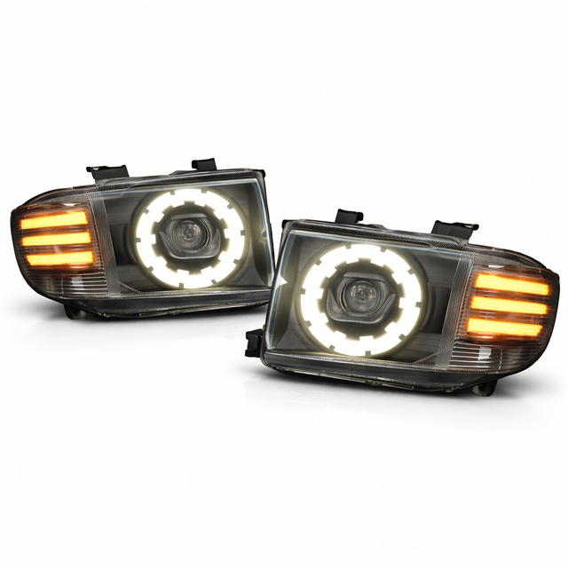 Bi-LED projector headlight housing detail for LandCruiser 70 Series pre-facelift, plug and play
