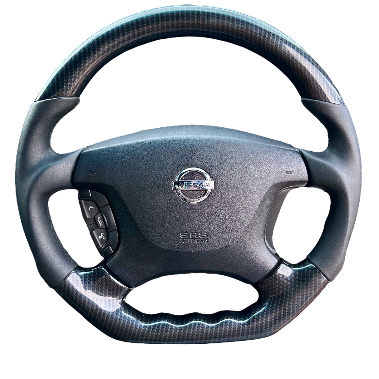 Premium Carbon-Style & Leather Flat-Bottom Steering Wheel for Nissan Patrol GU & GQ – Plug & Play Upgrade