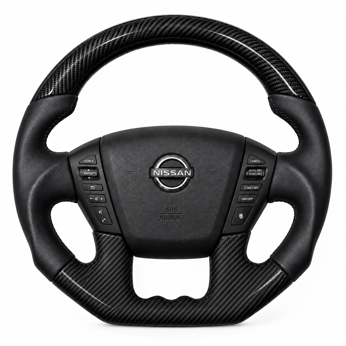Nissan Patrol Y62 Flat-Bottom Leather Steering Wheel (2019–2026) | Plug & Play