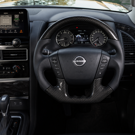 Nissan Patrol Y62 Flat-Bottom Leather Steering Wheel (2019–2026) | Plug & Play