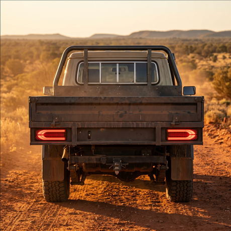 Smoked Sequential LED Tail Lights – LandCruiser 79 & Hilux N70/N80 Trays | Plug & Play