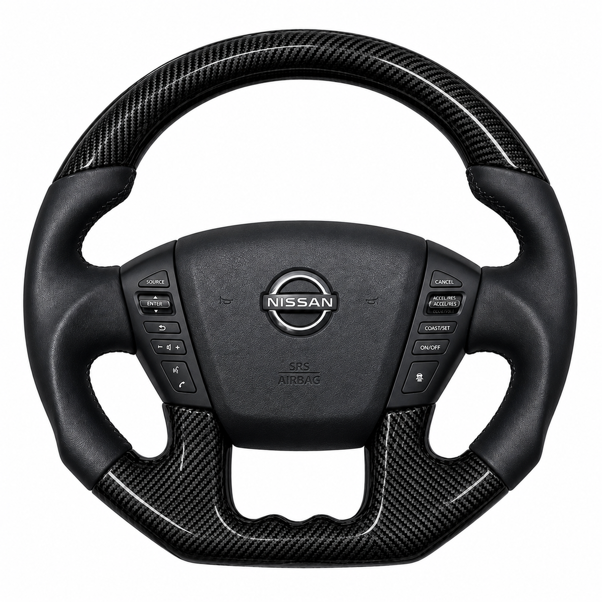 Nissan Patrol Y62 Flat-Bottom Leather Steering Wheel (2019–2026) | Plug & Play