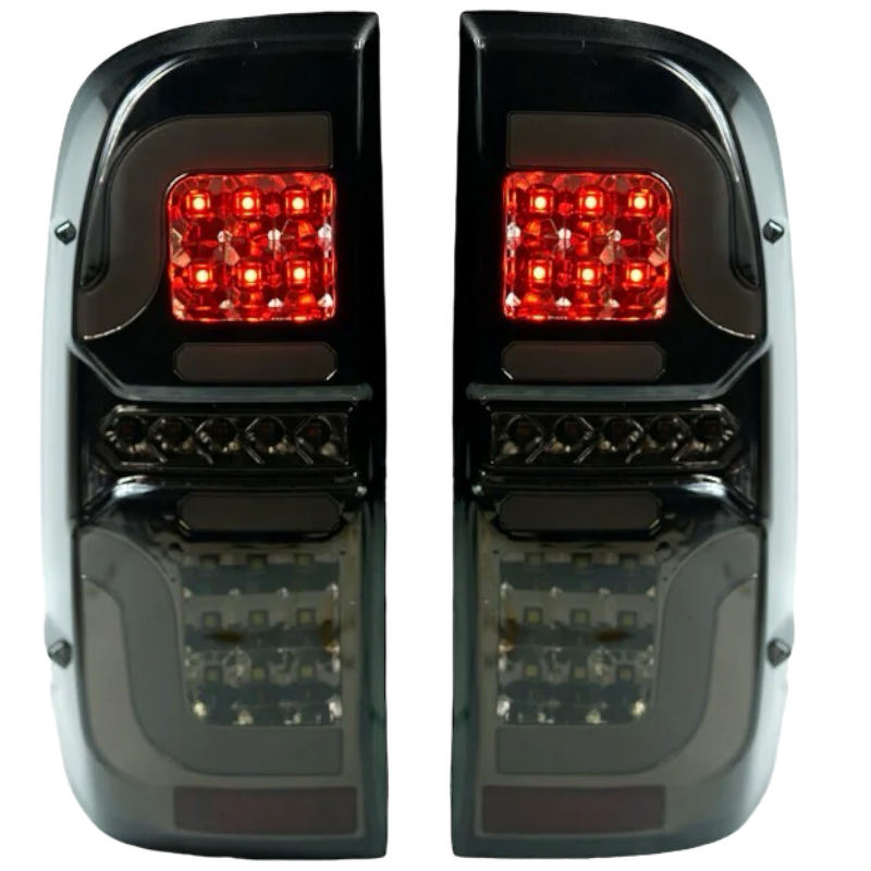 Hilux N70 smoked LED tail lights, factory connector and mounting