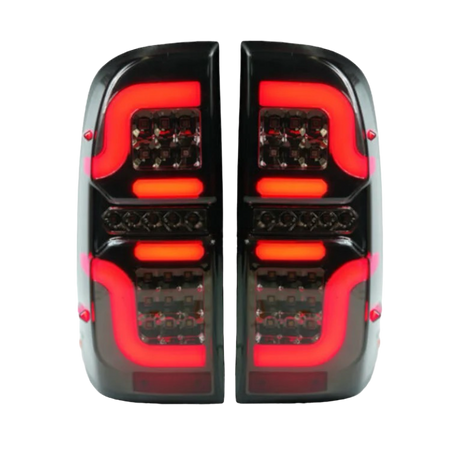 Hilux N70 smoked LED tail lights installed, left and right pair