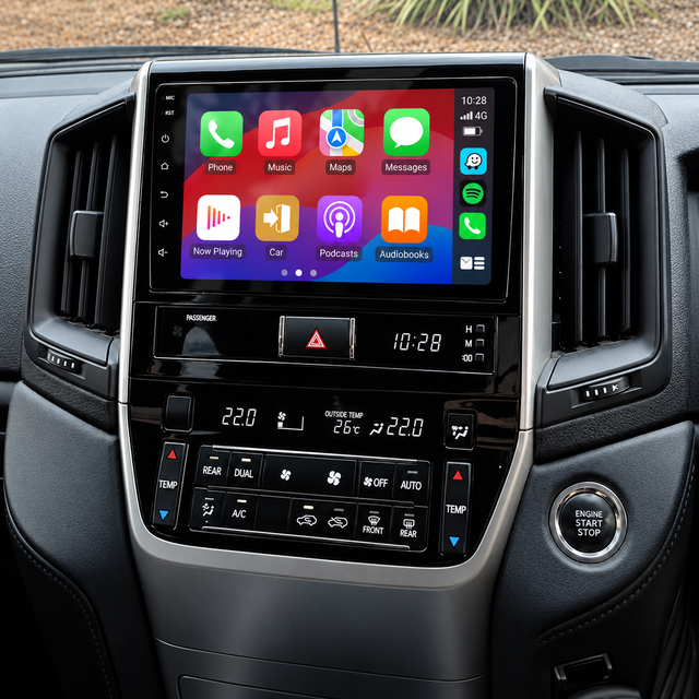 landcruiser 200 2020 head unit with left-side controls — illustrative installation