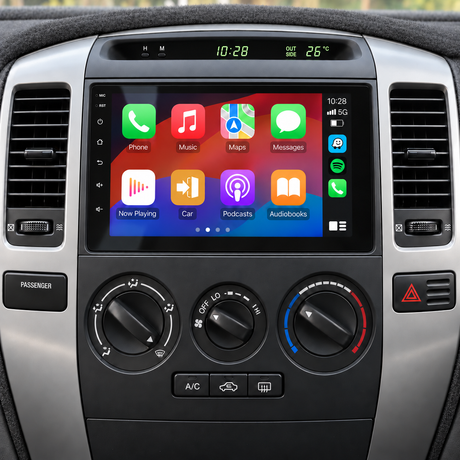 prado 120 manual head unit with left-side controls — illustrative installation
