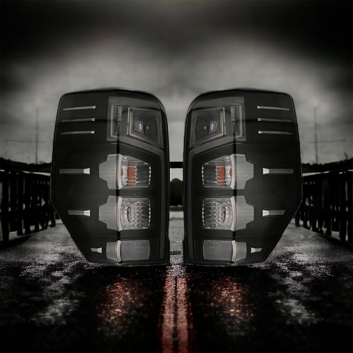 Triton MR smoked tail light close-up, factory-style lens with LED bulb
